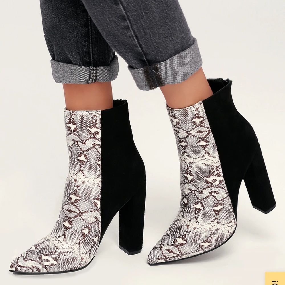 Lulus Two-Toned Snakeskin Heeled Bootie